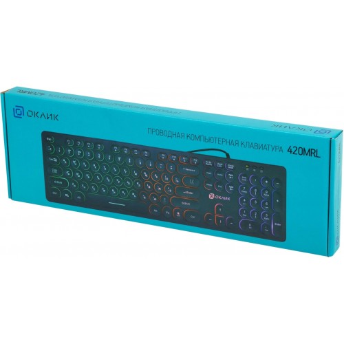 Клавиатура Оклик 420MRL черная USB Slim с мультимедиа и LED подсветкой - 1.5м кабель (1091226)