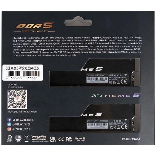 Купить Оперативную Память DDR5 2x16Gb 7600MHz Patriot Viper XTREME RGB с Радиатором - Высокая Производительность для Игровых ПК