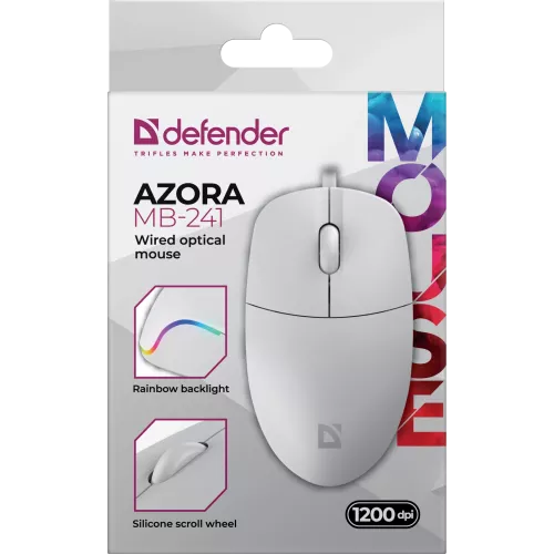 Defender Проводная оптическая мышь Azora MB-241 белый,3D,1200dpi,1,8м Defender
