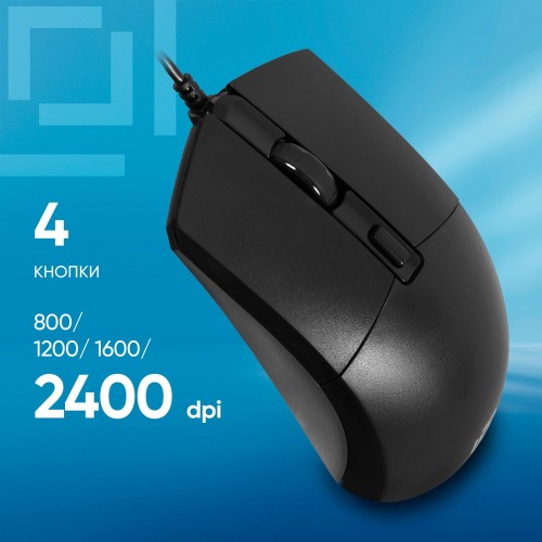 Мышь Оклик 207M черная оптическая 2400dpi с USB и 4 кнопками - идеальный выбор для геймеров и офисных работников