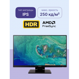 Монитор/ ACER UT241YAbmihuzx 23,8'', ZeroFrame, Black, 10 point MultiTouch, 16:9, IPS, 1920x1080, 1 / 4ms, 250cd, 75Hz, 1xHDMI(1.4) + 1xType-C(90W) + Audio out + USB3.2x3+USB-B(2up 3down), Speakers 2Wx2, sync Free Sync, H.Adj. 125