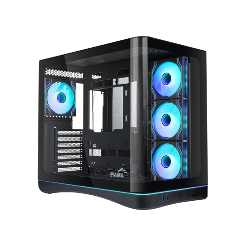Корпус ПК без блока питания/ Case SAMA V62S Black, Midi-Tower, TG, 4x120mm ARGB, 2xUSB 3.0 + 1xUSB 3.2 Type-C, ATX, mATX, mITX Black SAMA
