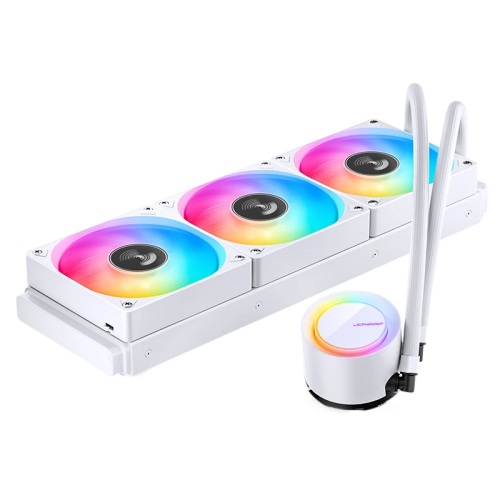 Система жидкостного охлаждения/ Water Cooling System JONSBO TG-360 White (300W, 360mm, White, ARGB/ Fans: 3x120mm, 66.19CFM, 35.4dBA, 1800RPM/ Pump height 72mm, 30dBA, 2400RPM, Rad thickness 27mm/ S: 1700, 1200, 115X, AM5, AM4) JONSBO