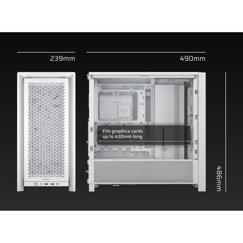 Купите корпус Corsair Frame 4000D RS White без блока питания - Midi-Tower с стеклянной панелью и вентиляцией для E-ATX, ATX, mATX, mITX