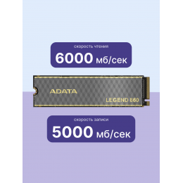 Твердотельный накопитель/ ADATA SSD LEGEND 860, 2000GB, M.2(22x80mm), NVMe 1.4, PCIe Gen 4x4, 3D NAND, R/W 6000/5000MB/s, IOPs н.д./н.д., TBW 640, DWPD 0.2 (5 лет)