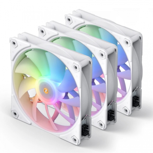 Кулер для корпуса/ Case Cooler JONSBO ZF-120W (120x120x25mm, 4-pin PWM, ARGB, 61.0CFM, 28.9dBA, 1500RPM, White, 3pcs) JONSBO