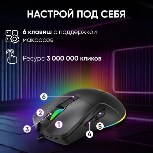 Купить оптическую мышь Оклик 750G черного цвета с разрешением 7200dpi и 5 кнопками (USB)