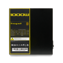 Блок питания/ Power Supply HSPD, 1000W 80+ Gold (ATX, 2.52, Full modular, 1x24(20+4)pin mesh 550mm, 1xCPU*2 8(4+4)pin 650+150mm, 2xPCIe*2 8(6+2)pin 500+150mm, 2xSATA*3 450+150+150mm, 1xMOLEX4pin*3 450+150+150mm , Active, 120x120mm, 150x140x86mm, APFC, OVP