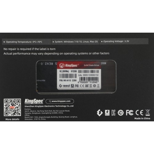 Купить SSD накопитель Kingspec PCIe 3.0 x4 512GB NX-512 M.2 2280 - Высокая скорость и надежность