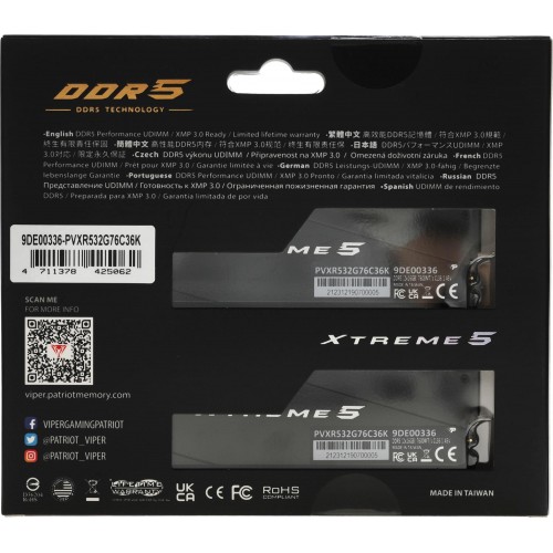Купить Оперативную Память DDR5 2x16Gb 7600MHz Patriot Viper XTREME RGB с Радиатором - Высокая Производительность для Игровых ПК