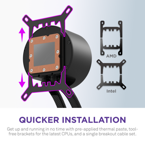 Система жидкостного охлаждения для ПК/ Water Cooling System NZXT Kraken Elite 360 RGB (270W, 360mm, LED temp., Black, RGB/ Fans: 1xF360 RGB Core Fan, 75.12CFM, 30dBA, 2400RPM/ Pump height 65mm, 2800RPM, Rad thickness 27mm/ S: 1851, 1700, 1200, 115X, AM5, 