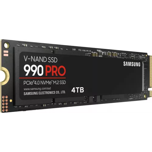 Твердотельный накопитель/ Samsung SSD 990 PRO, 4000GB, M.2(22x80mm), NVMe 2.0, PCIe 4.0 x4, V-NAND TLC, R/W 7450/6900MB/s, IOPs 1 400 000/1 550 000, DRAM buffer 4096MB, TBW 2400, DWPD 0.33 (12 мес.) Samsung Electronics