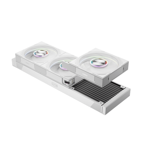 Система охлаждения/ Water Cooling System PCCooler DT360 ARGB Display WH (300W, 360mm, LED temp., White, ARGB/ Fans: 3x120mm, 83.83CFM, 3000RPM/ Pump height 62mm, 15dBA, 2600RPM, Rad thickness 27mm/ S: 1851, 1700, 1200, 115X, AM5, AM4) PcCooler
