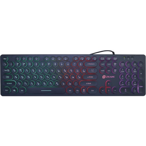 Клавиатура Оклик 420MRL черная USB Slim с мультимедиа и LED подсветкой - 1.5м кабель (1091226)
