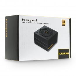 Блок питания/ Power Supply HSPD, 1000W 80+ Gold (ATX, 2.52, Full modular, 1x24(20+4)pin mesh 550mm, 1xCPU*2 8(4+4)pin 650+150mm, 2xPCIe*2 8(6+2)pin 500+150mm, 2xSATA*3 450+150+150mm, 1xMOLEX4pin*3 450+150+150mm , Active, 120x120mm, 150x140x86mm, APFC, OVP