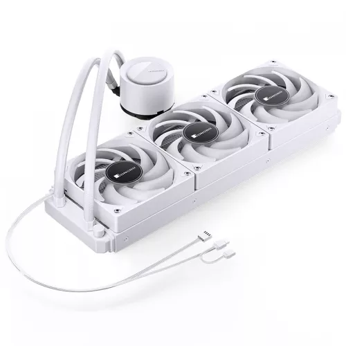 Система жидкостного охлаждения/ Water Cooling System JONSBO TG-360 White (300W, 360mm, White, ARGB/ Fans: 3x120mm, 66.19CFM, 35.4dBA, 1800RPM/ Pump height 72mm, 30dBA, 2400RPM, Rad thickness 27mm/ S: 1700, 1200, 115X, AM5, AM4) JONSBO