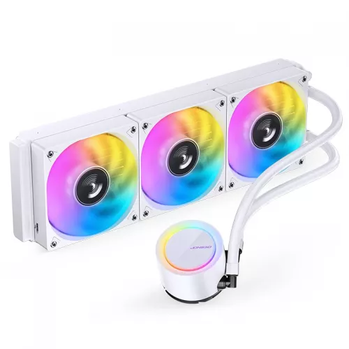 Система жидкостного охлаждения/ Water Cooling System JONSBO TG-360 White (300W, 360mm, White, ARGB/ Fans: 3x120mm, 66.19CFM, 35.4dBA, 1800RPM/ Pump height 72mm, 30dBA, 2400RPM, Rad thickness 27mm/ S: 1700, 1200, 115X, AM5, AM4) JONSBO