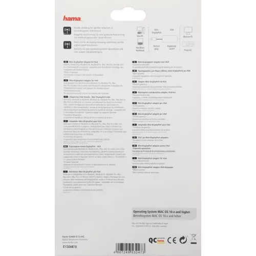 Адаптер Hama VGA (f) miniDisplayPort (m) 0.1м (00053247)