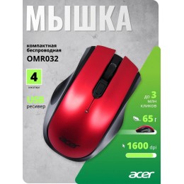 Мышь Acer OMR032 черный/красный оптическая 1600dpi беспров. USB 4but (ZL.MCEEE.009)