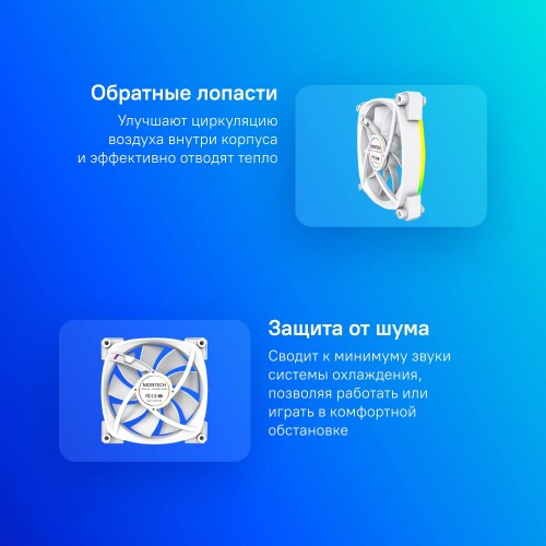 Вентилятор Montech RX120 Reverse ARGB 120 мм - Белый 4-pin, 27 дБ для Корпуса