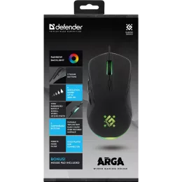 Defender Проводная игровая мышь Arga GM-049 черн,радуж,6кн,3600dpi,+ковер