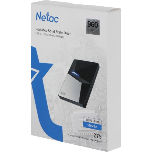 Накопитель SSD Netac USB-C 960Gb NT01Z7S-960G-32BK Z7S 2.5" черный