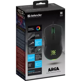 Defender Проводная игровая мышь Arga GM-049 черн,радуж,6кн,3600dpi,+ковер