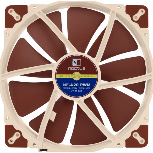 Кулер для корпуса/ Case Cooler Noctua NF-A20 PWM (200x200x30mm, 4-pin PWM, 86.46CFM, 18.1dBA, 800RPM, Beige/Brown)