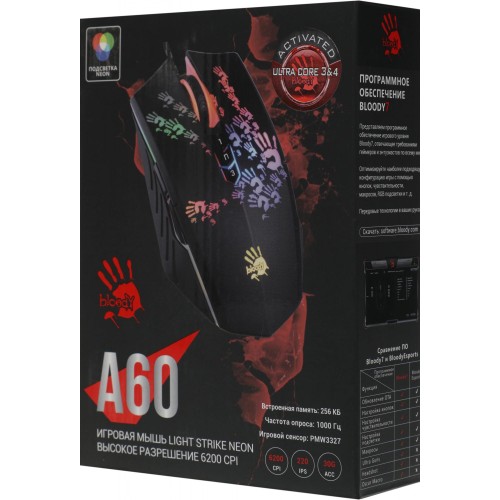 Мышь A4Tech Bloody A60A: Оптическая игровая мышь 6200dpi с 8 кнопками и USB подключением