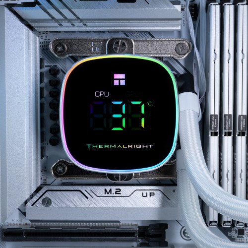 Система жидкостного охлаждения/ Water Cooling System Thermalright Frozen Horizon 240 Digital (240mm, LED temp., White, ARGB/ Fans: 2x120mm, 68.9CFM, 28.2dBA, 2000RPM/ Pump height 53.2mm, Rad thickness 27mm/ S: 1700, 1200, 1851, 115X, AM5, AM4) Thermalrigh