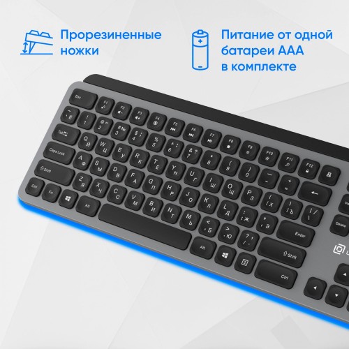 Клавиатура Оклик K859W USB Беспроводная Slim Multimedia - Серый/Черный цвет, Идеальный Выбор для Удобства работы