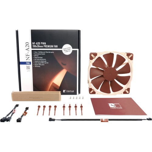 Кулер для корпуса/ Case Cooler Noctua NF-A20 PWM (200x200x30mm, 4-pin PWM, 86.46CFM, 18.1dBA, 800RPM, Beige/Brown)
