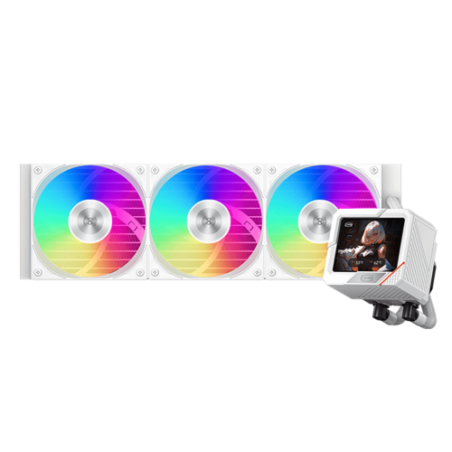 Система охлаждения/ Water Cooling System PCCooler GT360 ARGB Display WH (310W, 360mm, LED temp., White, ARGB/ Fans: 3x120mm, 99CFM, 41.5dBA, 3000RPM/ Pump 15dBA, 2600RPM, Rad thickness 27mm/ S: 1851, 1700, 1200, 115X, AM5, AM4) PcCooler