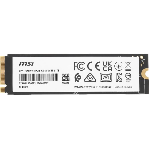 MSI SSD SPATIUM M461, 1000GB, M.2(22x80mm), NVMe, PCIe 4.0 x4, 3D TLC, R/W 5000/3200, IOPs 630 000/750 000, TBW 250, DWPD 0.14 (5 лет) MSI