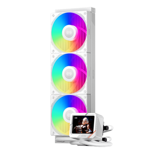 Система охлаждения/ Water Cooling System PCCooler GT360 ARGB Display WH (310W, 360mm, LED temp., White, ARGB/ Fans: 3x120mm, 99CFM, 41.5dBA, 3000RPM/ Pump 15dBA, 2600RPM, Rad thickness 27mm/ S: 1851, 1700, 1200, 115X, AM5, AM4) PcCooler