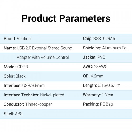 Внешняя звуковая карта Vention USB c регулятором громкости Черная Vention