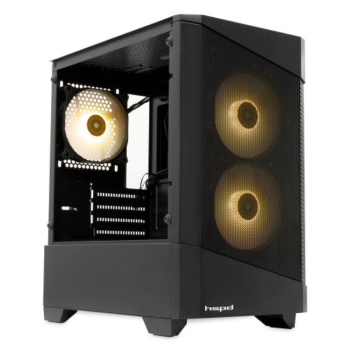 Корпус без блока питания/ Case HSPD M330, Mesh Mini-tower, Black, TG, 0.6 SPCC, 3x120mm ARGB (M11-120) mATX, mITX 175/330/160mm 2x2.5", 2x3.5", 4xPCI 1xUSB-A 3.0, 2xUSB-A1.0 365x216x405mm