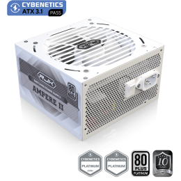 Блоки питания/ Power Supply Raijintek AMPERE II 1200, 1200W 80+ Platinum (ATX, 3.1, PCIe 5.1, Full-modular, 1x24(20+4)pin, 2x4+4-pin CPU, 3x6+2-pin PCIe, 1x12V(2x6), 10xSATA3, 5xMolex, Active, 120x120mm, 150x140x86mm, APFC, white)