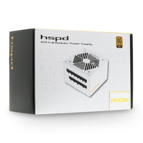 Блок питания/ Power Supply HSPD, 850W 80+ Gold (ATX, 3.1, PCIe 5.1, Full modular, 1x24(20+4)pin mesh 550mm, 2xCPU 8(4+4)pin 700mm, 2xPCIe*2 8(6+2)pin 600+150mm, 1x12VHPWR PCIe 5.1 12+4pin 600W 600mm, 3xSATA*3 450+150+150mm, 1xMOLEX4pin*3 450+150+150mm , A
