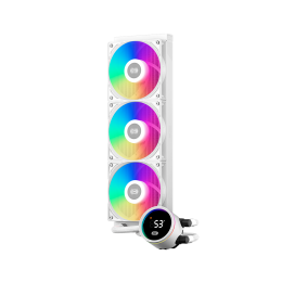 Система охлаждения/ Water Cooling System PCCooler DA360 Pro ARGB Digital WH (300W, 360mm, LED temp., White, ARGB/ Fans: 3x120mm, 75.8CFM, 33.7dBA, 2200RPM/ Pump height 57mm, 28dBA, 3000RPM, Rad thickness 27mm/ S: 1851, 1700, 1200, 20XX, 115X, AM5, AM4)