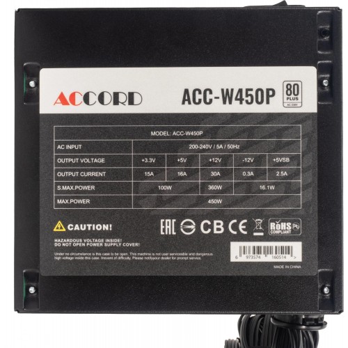 Блок питания Accord ATX 450W ACC-W450P 80 PLUS WHITE (20+4pin) 120mm fan 6xSATA [ACC-W450P]