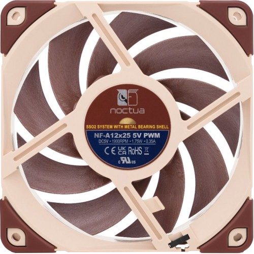 Кулер для корпуса/ Case Cooler Noctua NF-A12x25 5V PWM (120x120x25mm, 4-pin PWM, 56.65CFM, 21.4dBA, 1900RPM, Beige/Brown)
