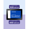 Твердотельный накопитель/ ADATA SSD Ultimate SU650, 512GB, 2.5" 7mm, SATA3, 3D TLC, R/W 520/450MB/s, IOPs 40 000/75 000, TBW 280, DWPD 0.5 (3 года)