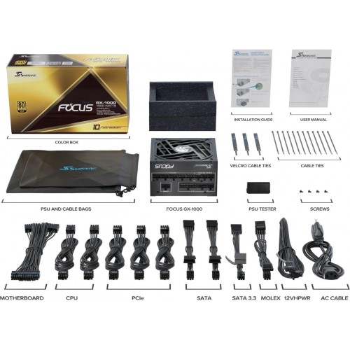 Блок питания Seasonic ATX 1000W Focus GX-1000 80+ gold (20+4pin) APFC 135mm fan 10xSATA Cab Manag RTL [GX-1000 V4 SRP-FGX102-A5A32SF]
