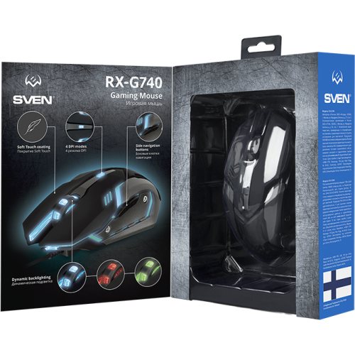 Игровая мышь SVEN RX-G740 USB (5+1кл. бесш. кл. 800-2400DPI, SoftTouch, подсветка) Sven