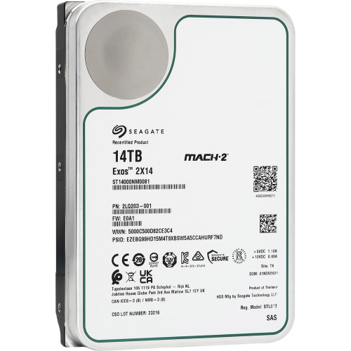 Жесткий диск/ HDD Seagate SAS 14Tb Exos 2X14 7200 256Mb OFFICIAL RECERTIFIED 1 year warranty (Only HBA + software RAID) (replacement ST14000NM004J, ST14000NM002G, MG09SCA14TE, ST12000NM004J, ST12000NM002G)