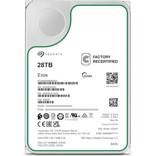 Жесткий диск/ HDD Seagate SATA 28Tb 7200 Exos 6Gb/s 512Mb OFFICIAL RECERTIFIED MTBF - 2.5M hrs 1 year warranty (replacement ST26000NM000C, ST28000NM003K)