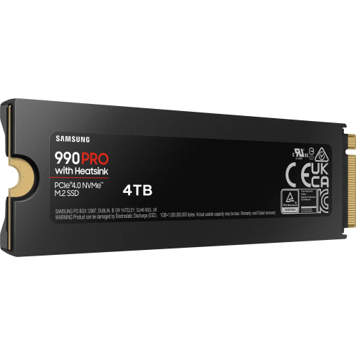Твердотельный накопитель/ Samsung SSD 990 PRO, 4000GB, M.2(22x80mm), NVMe 2.0, PCIe 4.0 x4, V-NAND TLC, R/W 7450/6900MB/s, IOPs 1 400 000/1 550 000, DRAM buffer 4096MB, TBW 2400, DWPD 0.33, with Heatsink (12 мес.) Samsung Electronics