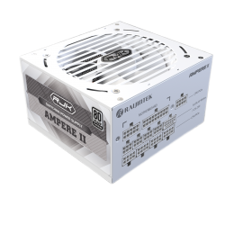Блоки питания/ Power Supply Raijintek AMPERE II 1200, 1200W 80+ Platinum (ATX, 3.1, PCIe 5.1, Full-modular, 1x24(20+4)pin, 2x4+4-pin CPU, 3x6+2-pin PCIe, 1x12V(2x6), 10xSATA3, 5xMolex, Active, 120x120mm, 150x140x86mm, APFC, white)