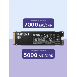 Твердотельные накопители/ Samsung SSD 980 PRO, 1000GB, M.2(22x80mm), NVMe 1.3c, PCIe 4.0 x4, 3-bit MLC, R/W 7000/5000MB/s, IOPs 1 000 000/1 000 000, DRAM buffer 1024MB, TBW 600, DWPD 0.33 (12 мес.)